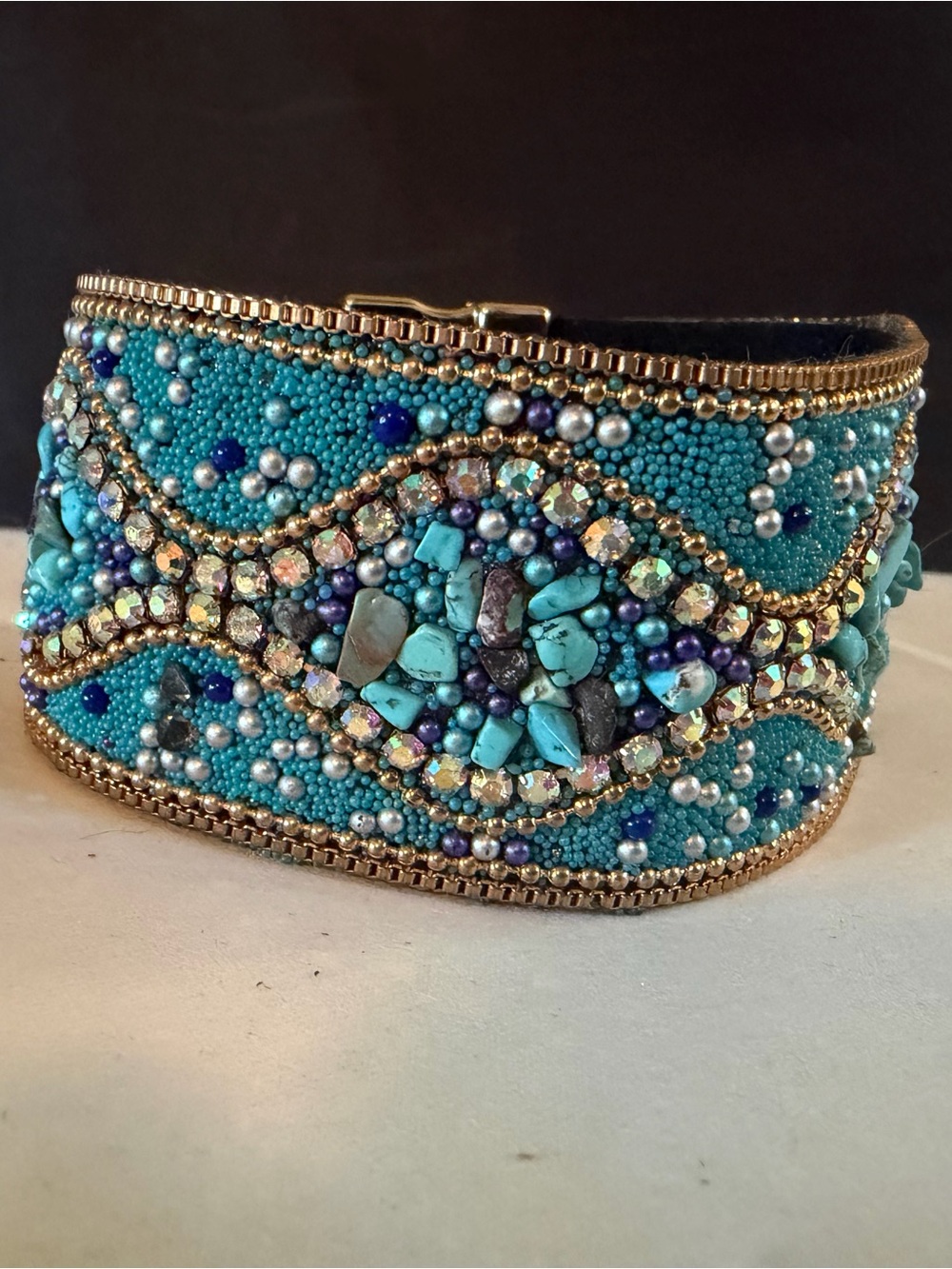 Turquoise Beaded Statement Cuff Bracelet by